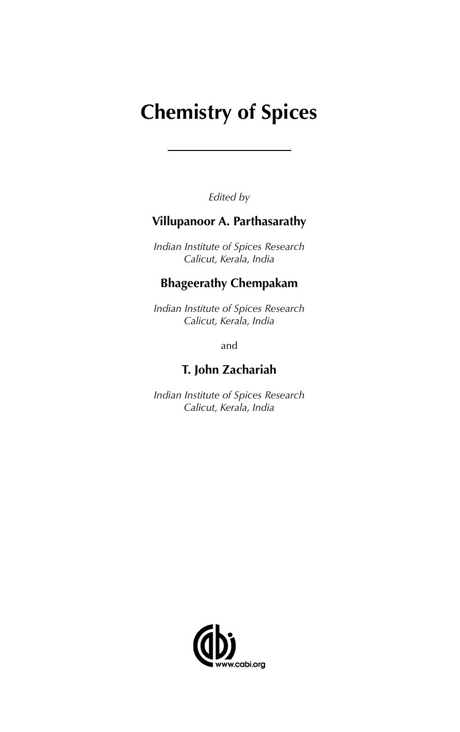 Chemistry of Spices Villupanoor A. Parthasarathy & Bhageerathy